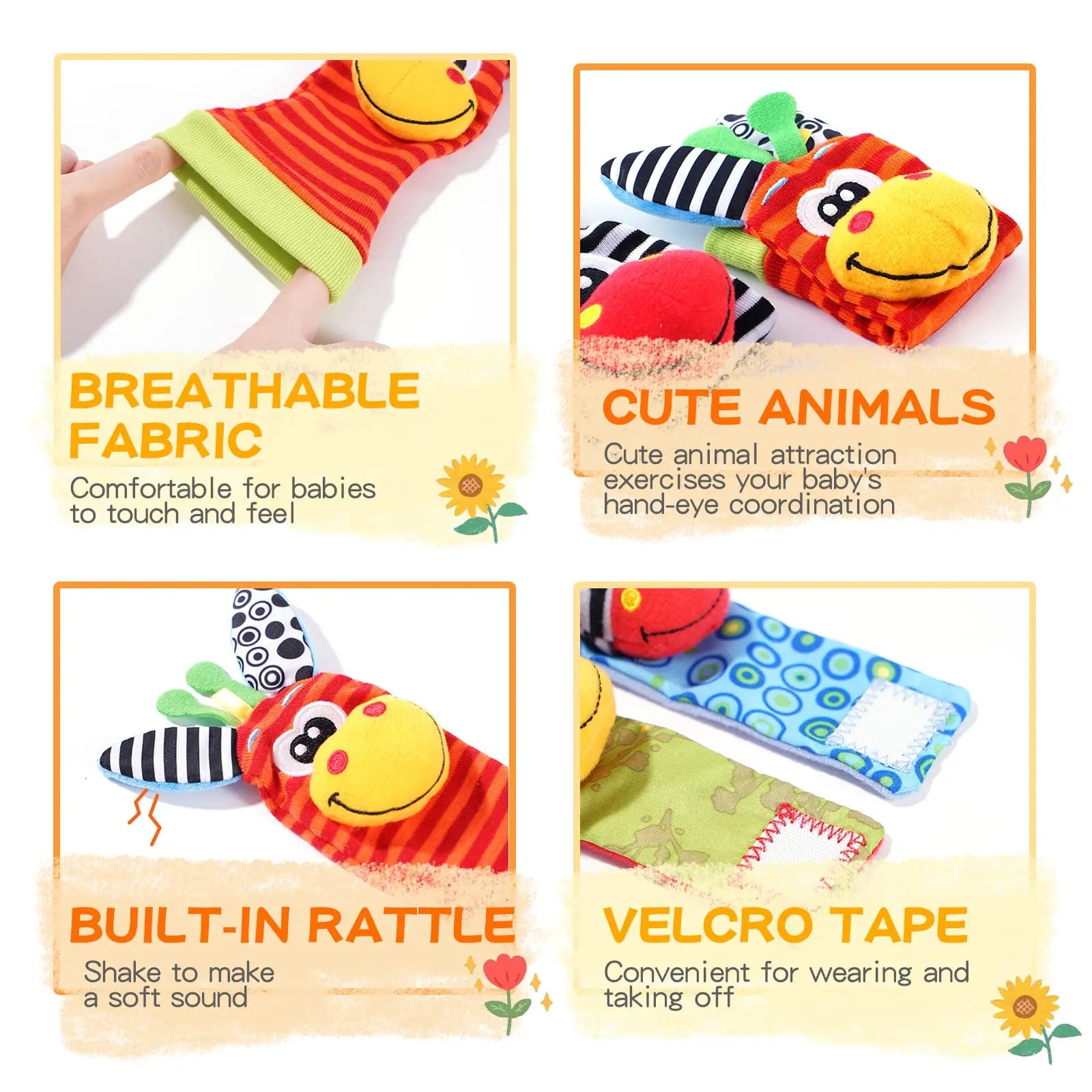 Set Hochet Poignet + Chaussettes Découverte Pieds Bébé – Jouets Éveil Nouveau-Né 0-12 Mois Cadeau Naissance