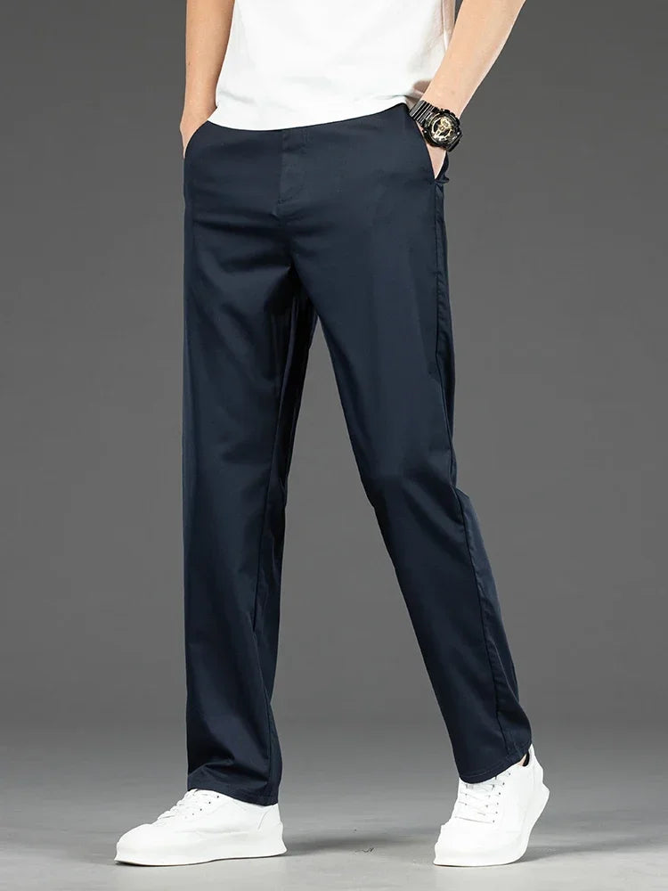Pantalon Homme Bambou Été Slim Stretch – Léger Business Casual Formel Droit | Noir Gris Kaki | Mode Homme Premium