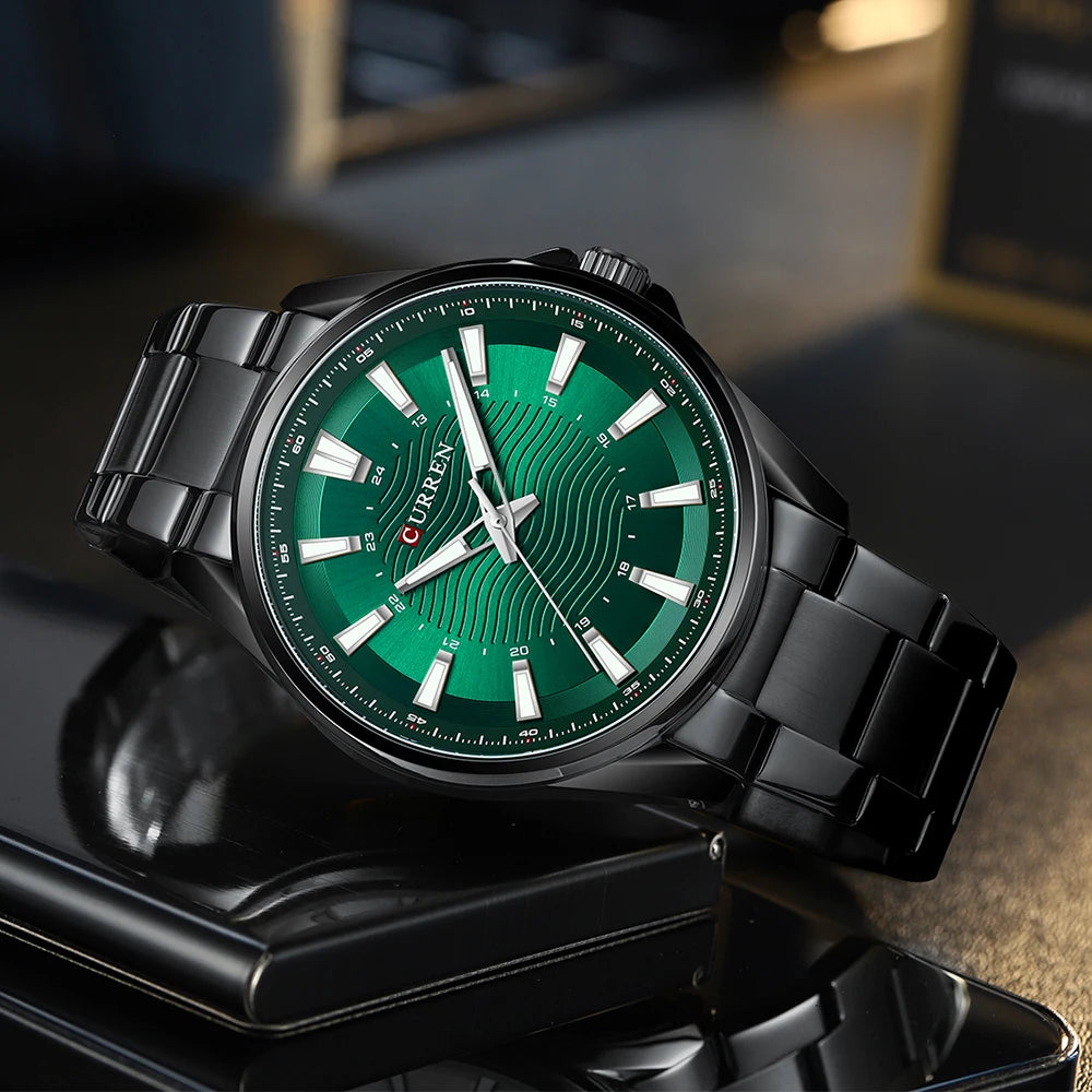 Montre Homme CURREN Business Casual Quartz 44mm – Acier Noir Lumineux Étanche Fashion