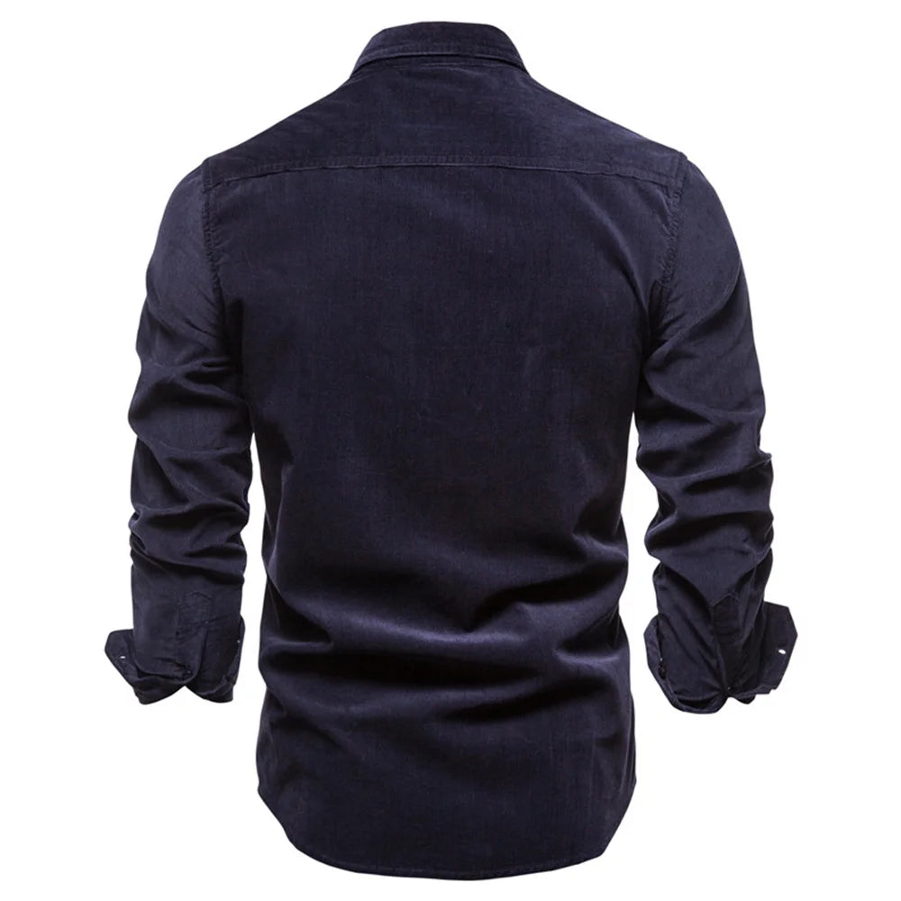 Chemise Homme Velours Côtelé 100% Coton Slim Fit Couleur Unie Business Casual Fashion Automne Boutonnage Simple Élégante Intemporelle – Chemise Velours Côtelé Premium Slim | Mode Homme Business Casual Premium