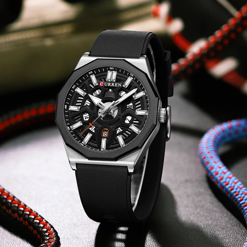 Montre Homme CURREN Design Créatif Quartz Silicone Lumineux Date – Fashion Sport Élégant