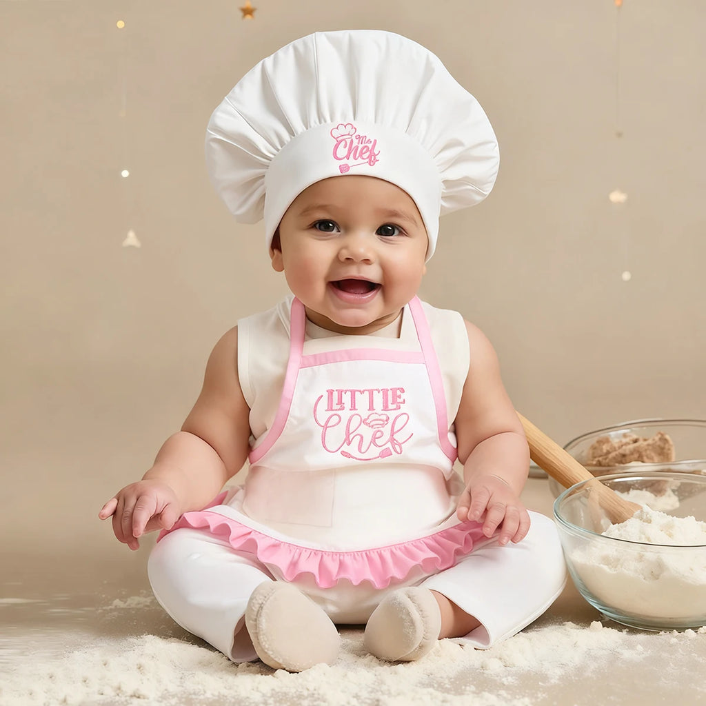 Kit Photo Nouveau-Né Petit Chef – Tablier + Toque Brodés Unisexe Séance Photo Bébé 2 Pièces