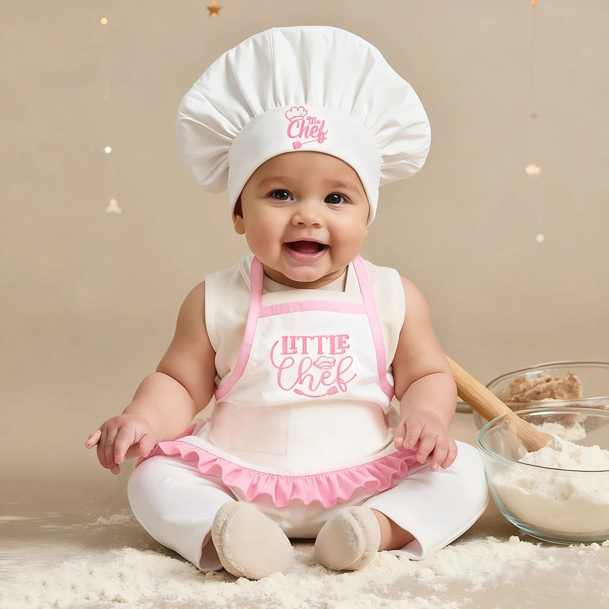 Kit Photo Nouveau-Né Petit Chef – Tablier + Toque Brodés Unisexe Séance Photo Bébé 2 Pièces
