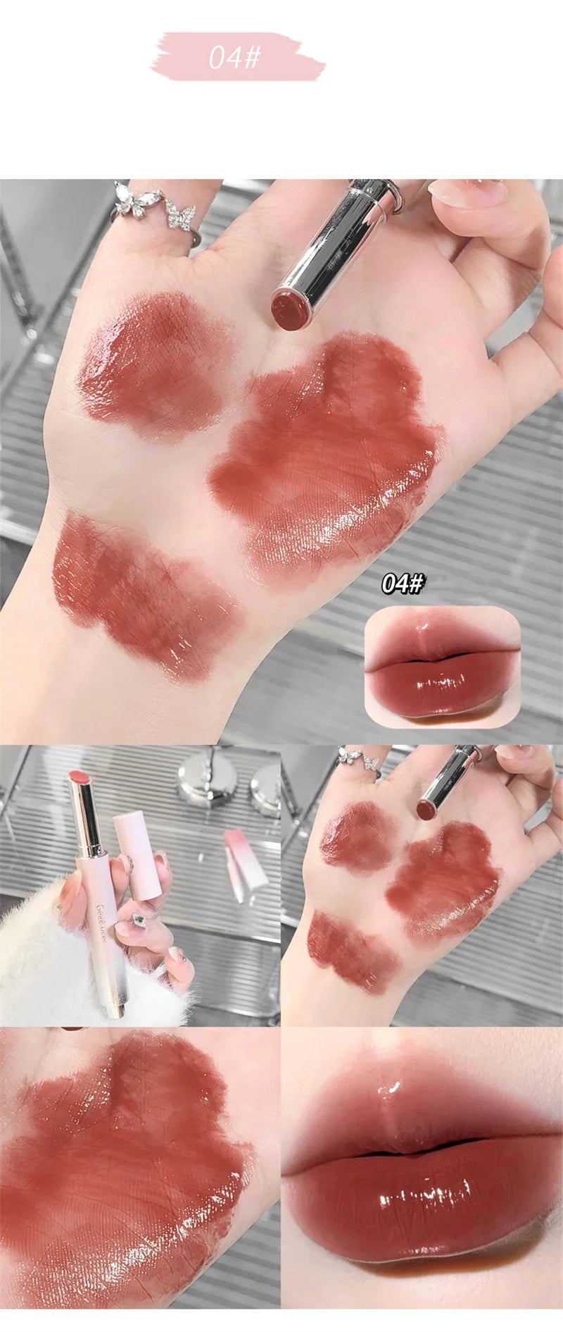 Gloss Jelly 6 Couleurs Miroir Hydratant – Rouge à Lèvres Solide Brillant Teinture Maquillage