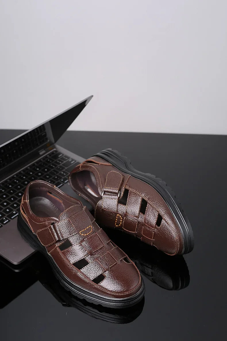 Sandales Cuir Véritable Homme Hollow Respirant 2025 – Casual Confortables Été