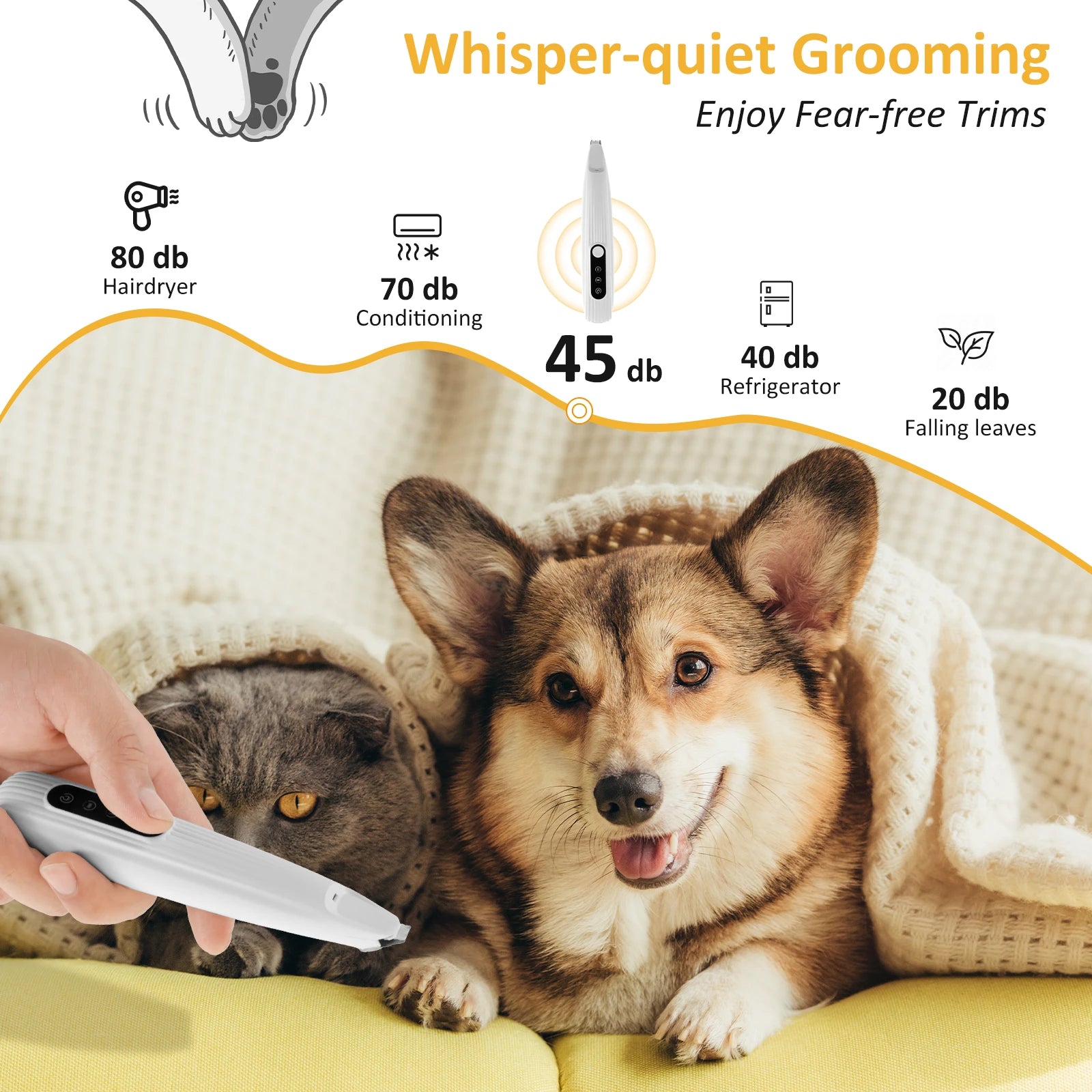 Tondeuse Pattes Chien Chat Silencieuse USB LED – Toilettage Visage Oreilles Pieds Rechargeable