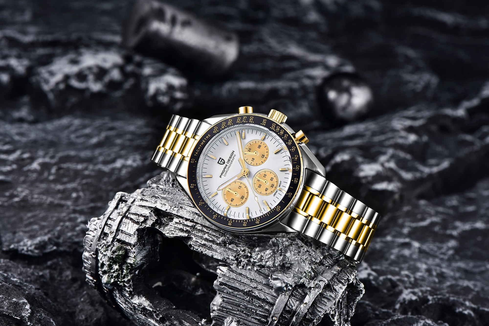 Montre Homme PAGANI DESIGN 2025 Lune Or Argent Quartz – Chronographe Saphir AR Date Auto