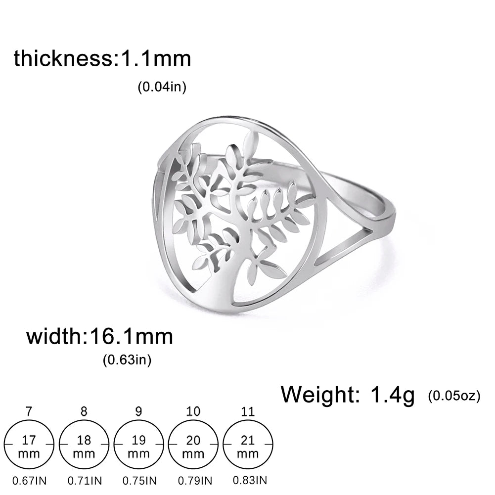 Bague Arbre de Vie Acier Inoxydable Argenté – Symbole Nature & Spiritualité | Bijou Unisexe Couple & Mariage | Cadeau Intemporel