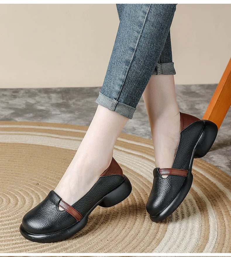 Mocassins Cuir Véritable Vintage Slip-on Femme – Bout Rond Luxe Conduite Loafers Automne