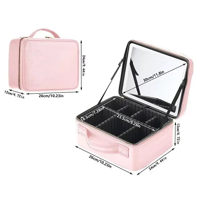 Vanity Case de Voyage LED 3 Couleurs avec Miroir – Trousse Maquillage Lumineuse & Intelligente | Femme