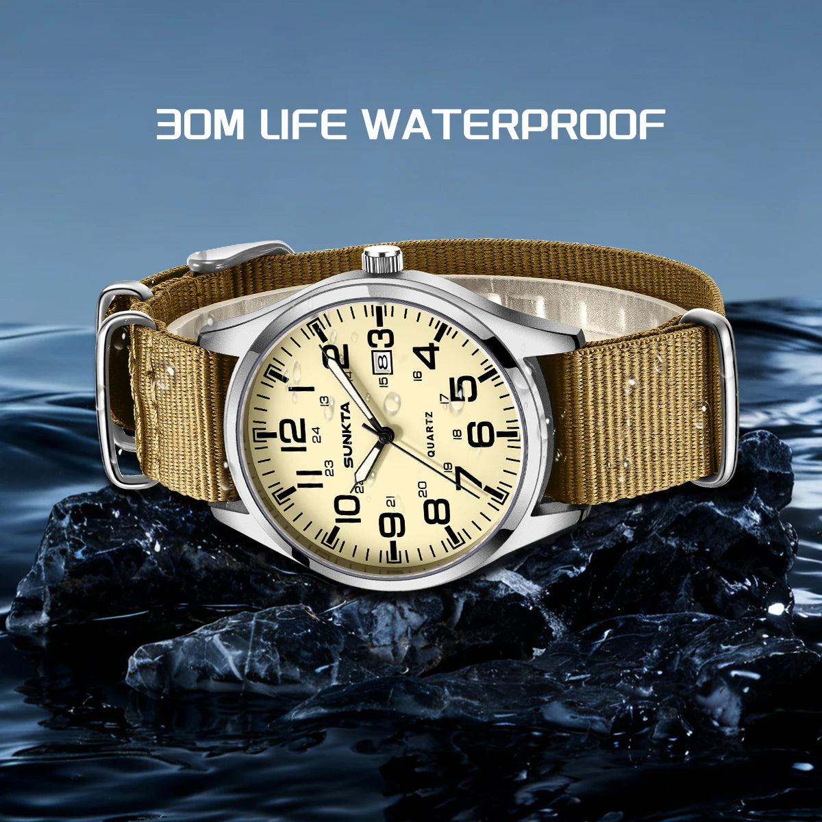 Montre Homme SUNKTA Militaire Sport Luxe Quartz Date Nylon Cuir Lumineux Étanche – Fashion Tendance