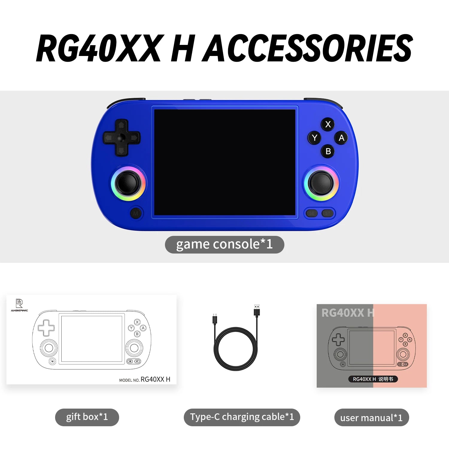 Anbernic RG40XXH Console Gaming Rétro Portable 4.0" – 64G, 5000+ Jeux Préchargés, Système Linux 64-bit | Emulateur Retrogaming