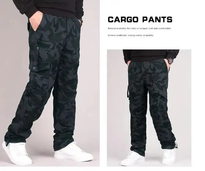 Herren Cargo Hose Winter Doppellagig Dickes Fleece Tarnung Taktisch Baumwolle Baggy Casual Warm | Cargo-Hose Tactical Premium Camouflage Fleece