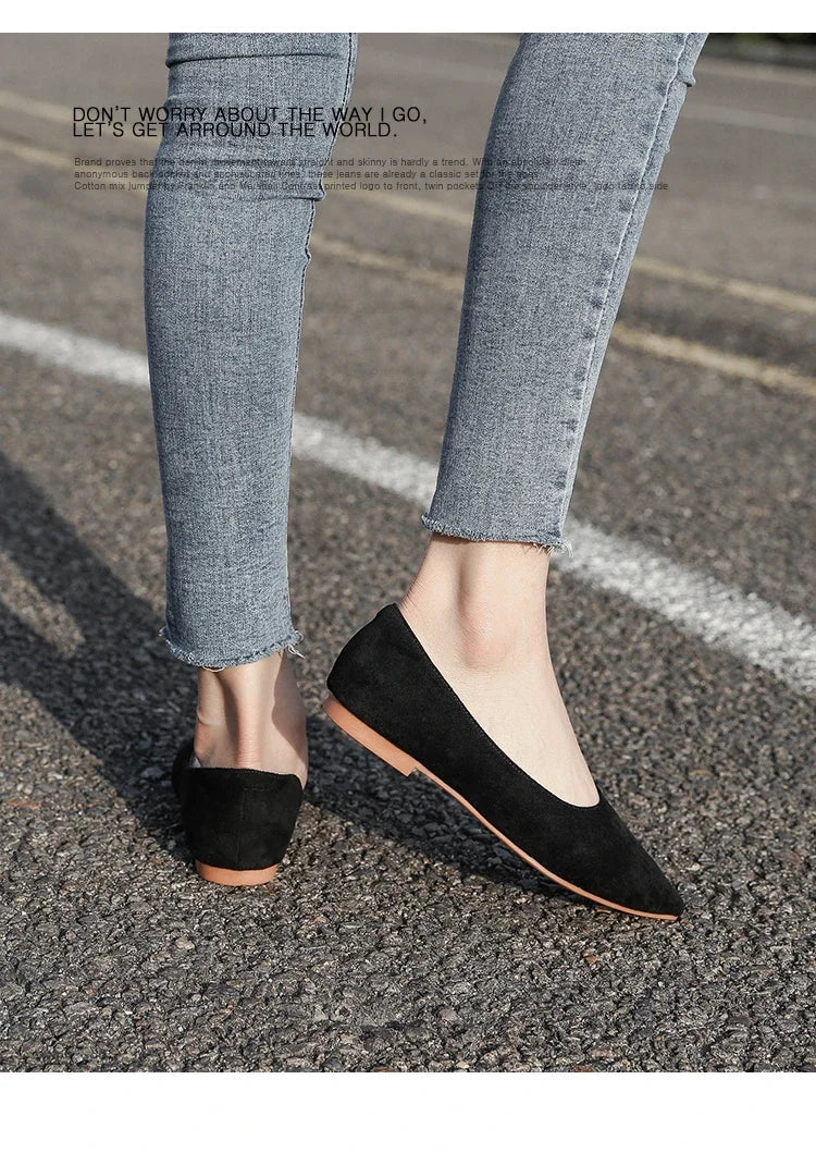Ballerines Bout Pointu Flock Slip-on 2025 – Talon Plat Couleur Unie Tailles 31 à 46