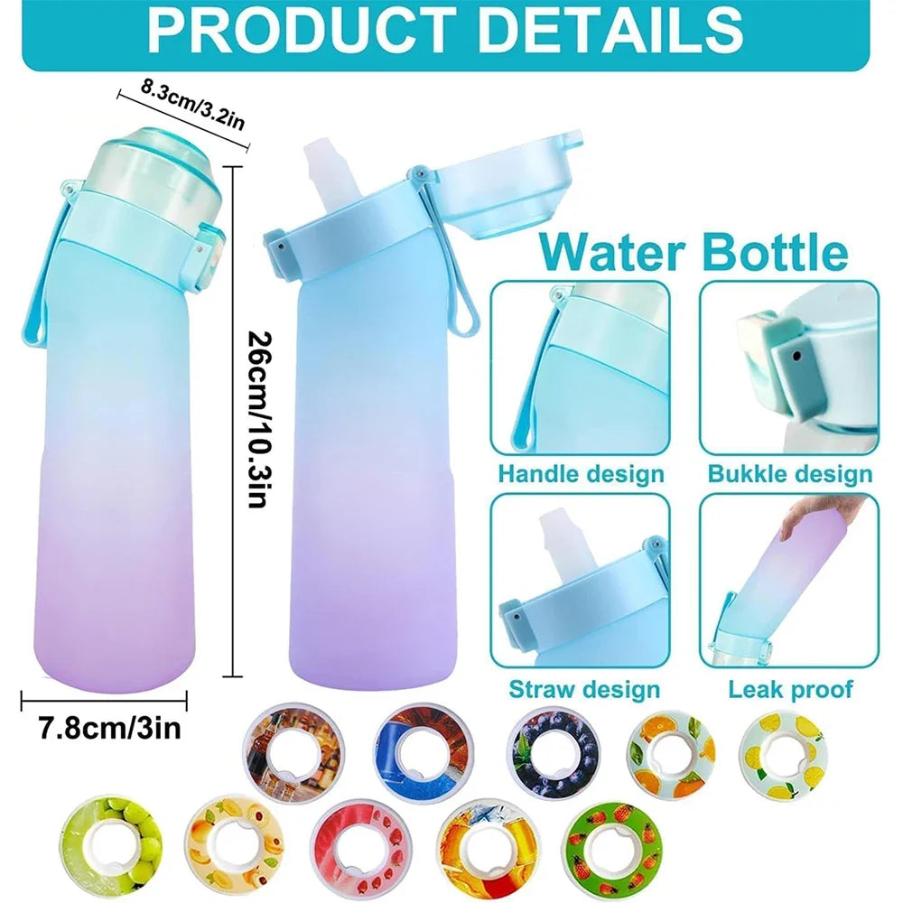 Gourde Aromatisée LUSQI Air + 7 Anneaux Saveurs Inclus – Tritan Sans BPA | Paille Sport & Fitness | Hydratation Savoureuse Outdoor