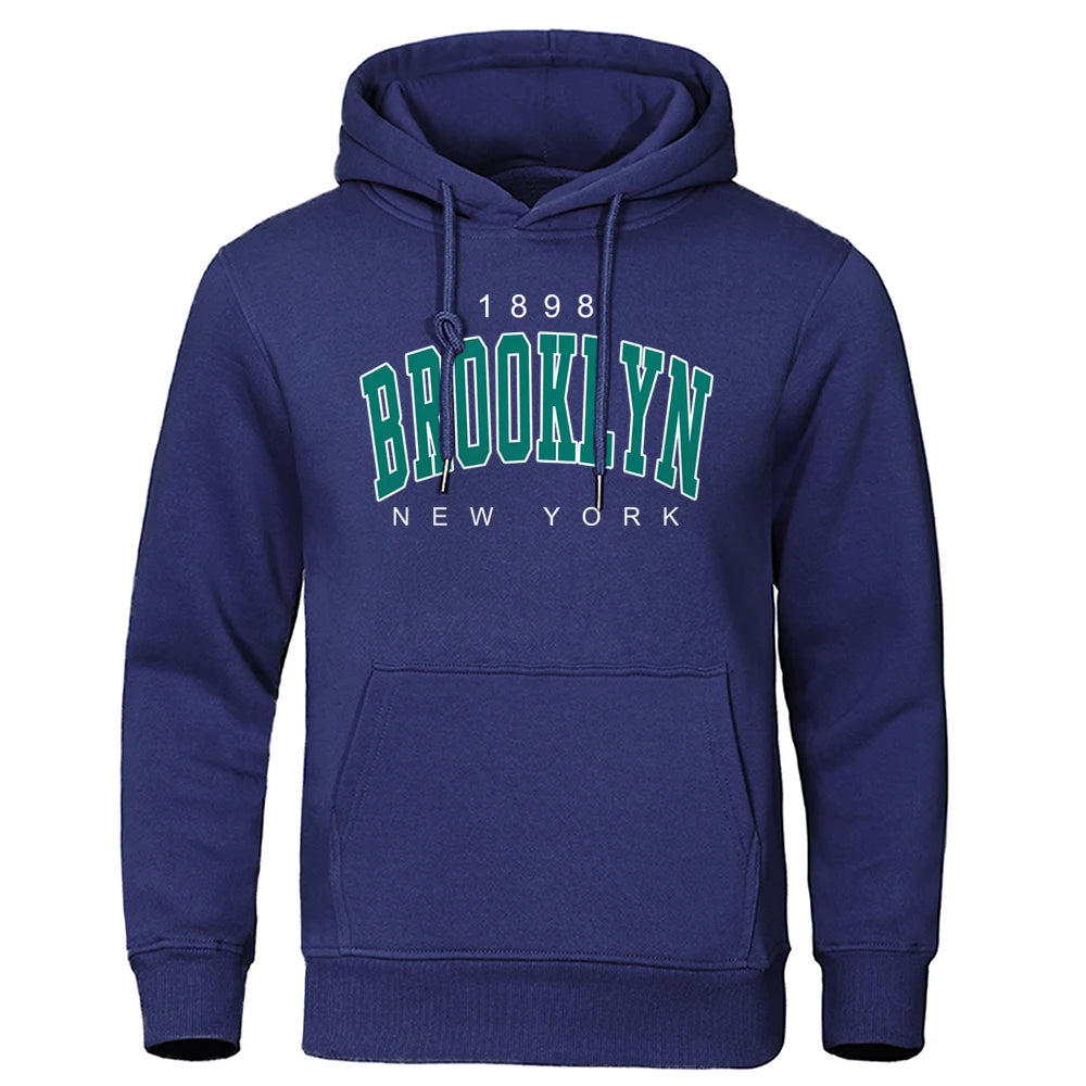 Sweatshirt Homme Oversize Col Rond Imprimé Brooklyn New York 1898 Fashion Créatif Streetwear Casual Tendance – Hoodie Graphique Urban Vintage | Mode Homme Streetwear Premium