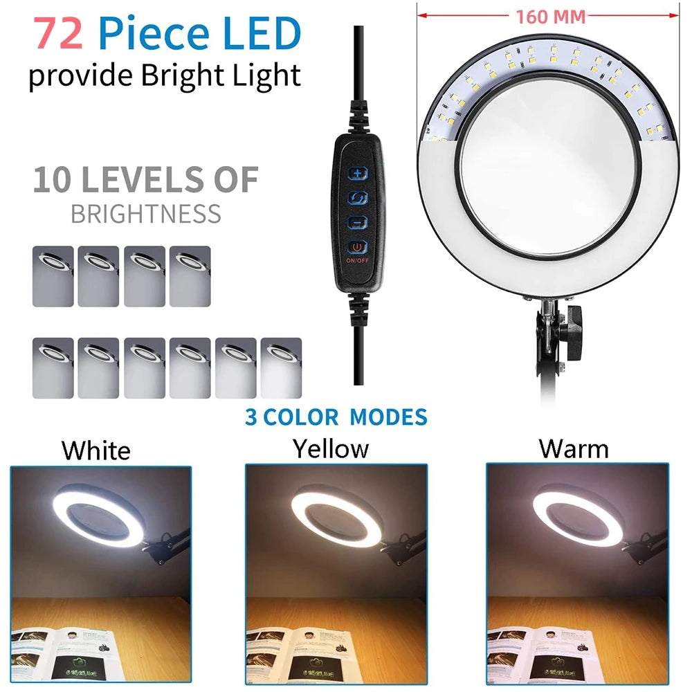 Loupe Lumineuse 72 LED USB 8X/10X – 3 Couleurs LED | Soin Beauté, Esthétique & Atelier | Lampe Loupe Professionnelle