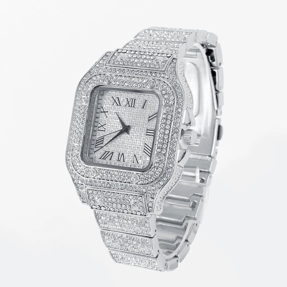 Montre Unisexe Moissanite Iced Out Hip Hop – Diamant Acier Inoxydable Étincelante Luxe