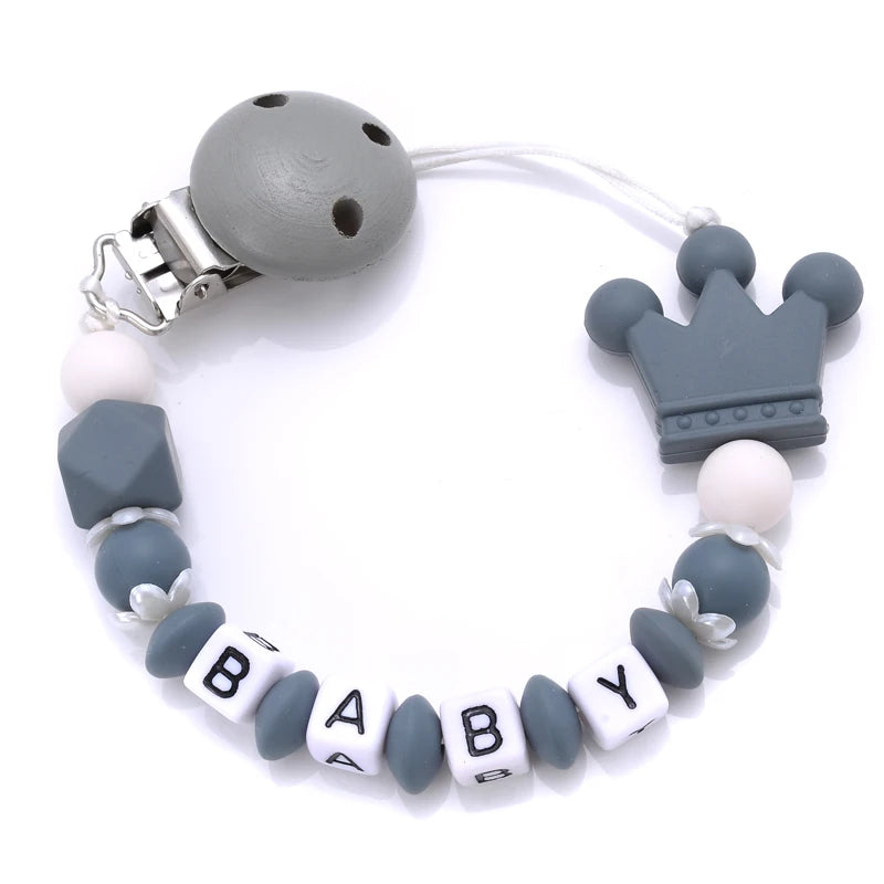 Attache-Tétine Couronne Bébé Silicone Fait Main – Chaîne Anneau de Dentition Toddler