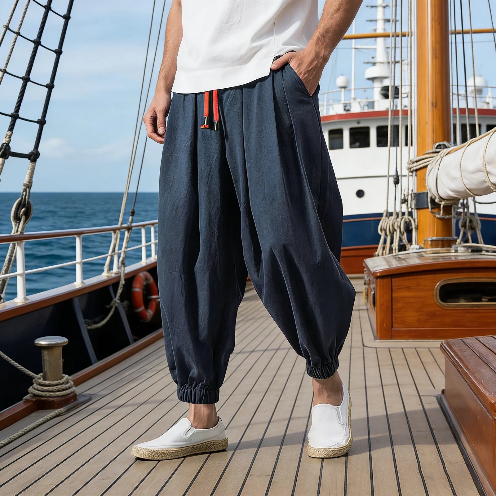 Pantalon Homme Style Chinois Casual Plage Été Voyage Léger Confortable Printemps Automne Fashion Tendance – Pantalon Ethnique Chic Vacances | Mode Homme Premium