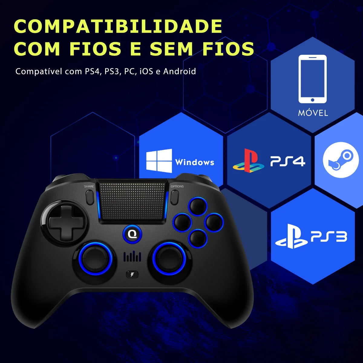 QRD Spark N5 Manette Sans Fil Bluetooth – Compatible PS4, PS3, PC, iOS & Android | Effet Hall & Vibration