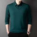 Polo Homme Manches Longues Faux Deux Pièces Couleur Unie – Business Casual Élégant Toutes Saisons Polyvalent | Mode Homme Premium