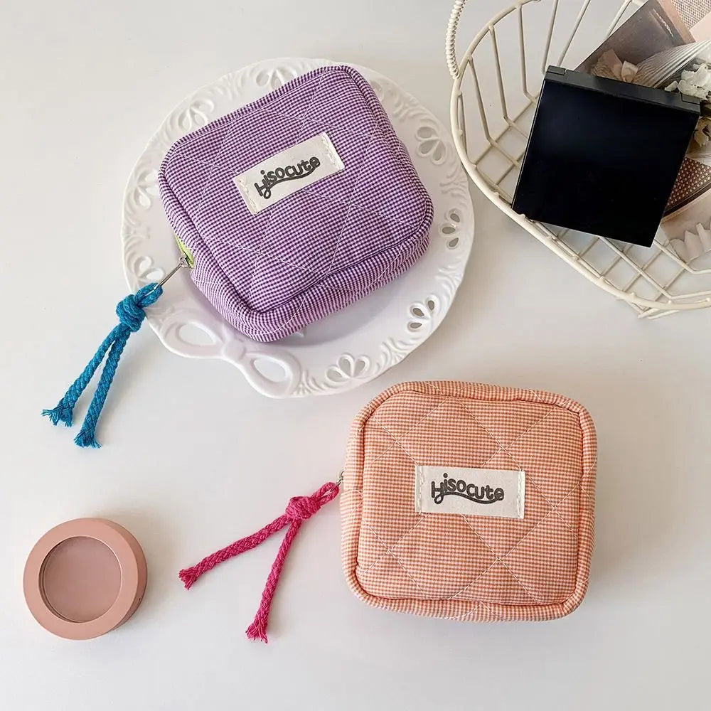 Mini Pochette Vichy Zippée – Trousse Cosmétique Porte-Monnaie Serviettes Hygiéniques Organiseur Cadeau