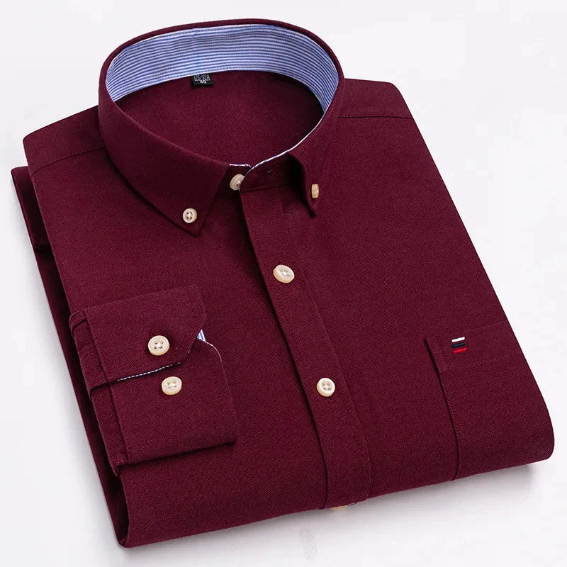 Chemise Homme Oxford Coton Manches Longues Carreaux Couleur Unie Business Casual Respirante Confortable Grande Taille 6XL 7XL Printemps Automne – Chemise Business Premium Toutes Saisons | Mode Homme Premium