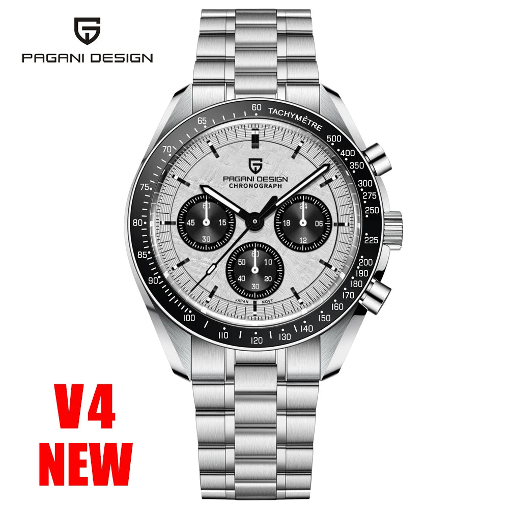 Montre Homme PAGANI DESIGN 2025 Lune Or Argent Quartz – Chronographe Saphir AR Date Auto