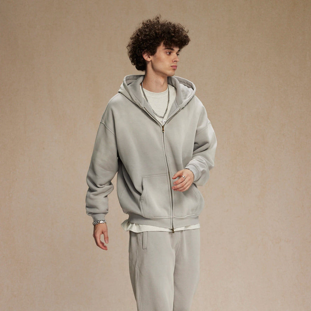 Hoodie Homme Oversize Zip Tie Dye Dégradé – Sweat Cardigan Peluche Loose Grande Taille Hiver | Mode Homme Premium