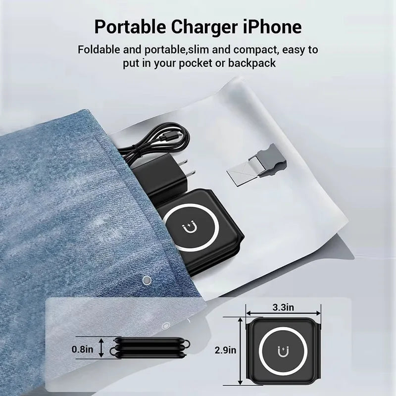 Chargeur Magnétique 3-en-1 Pliable 15W USB-C – Charge Rapide Smartphone Montre Écouteurs