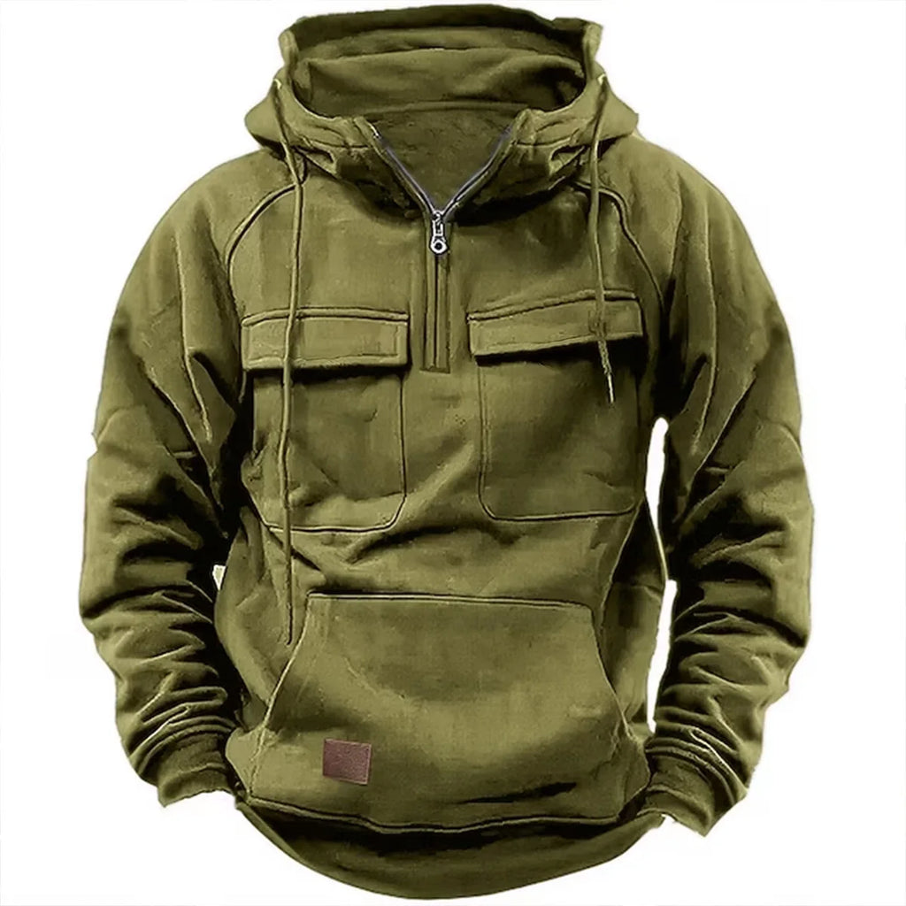 Sweat Tactique Homme Half-Zip Grande Poche – Cargo Pullover Outdoor, Gym & Fitness 2026 | Coupe Ample & Respirant