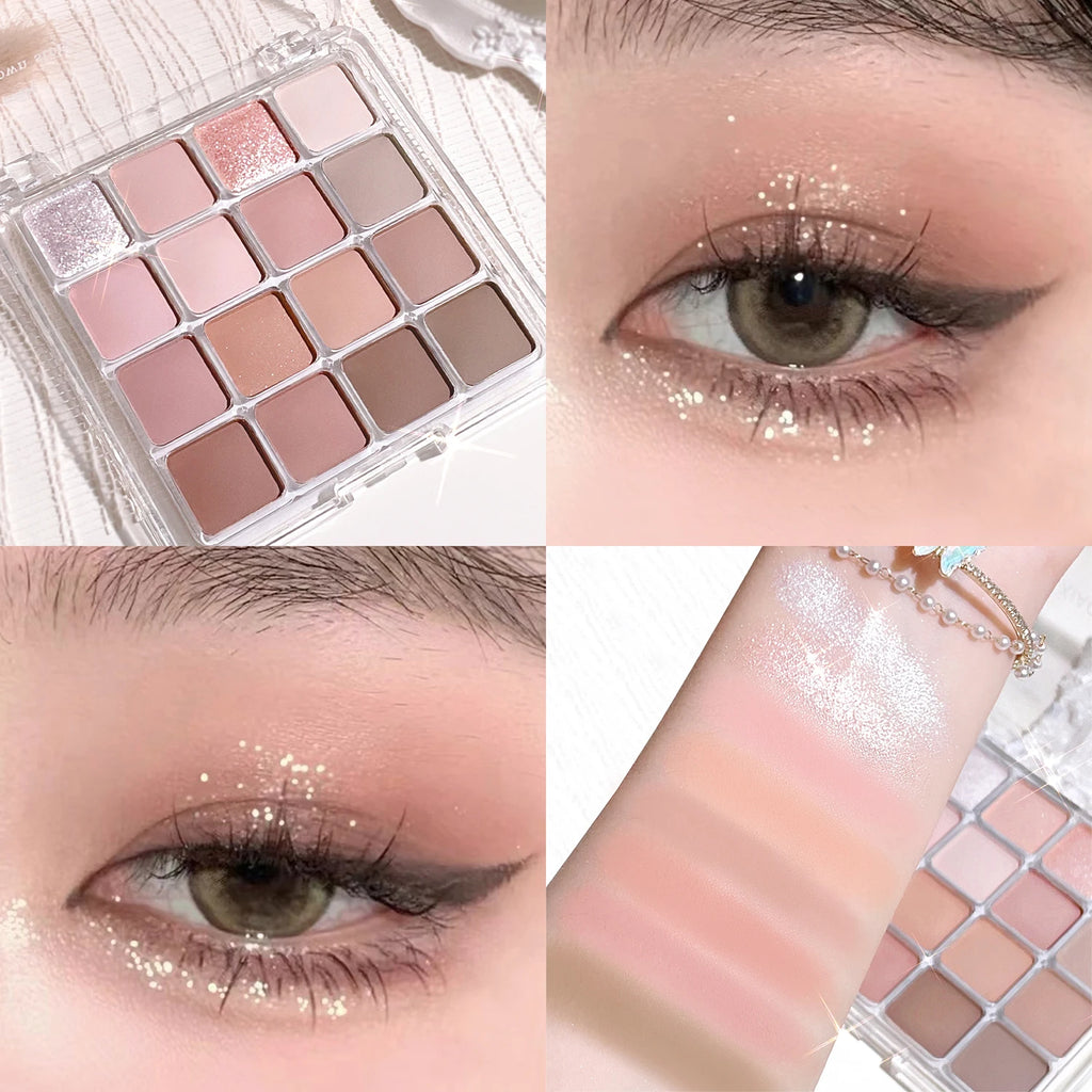 Palette Fard à Paupières 16 Couleurs Sunset Magic – Perle & Mat Tons Terre | Maquillage Coréen Yeux