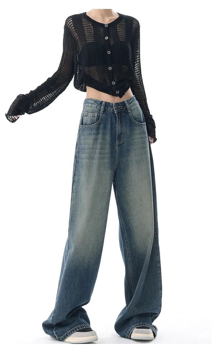Jean Baggy Femme Taille Haute Boutons Vintage Style Américain Slim Casual Automne – Duomofu | Jean Chic Décontracté Mode