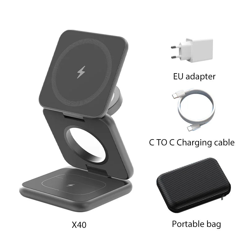 KUXIU X40 Chargeur 3-en-1 Pliable Magnétique – iPhone 17-13 AirPods 4-2 iWatch Charge Rapide