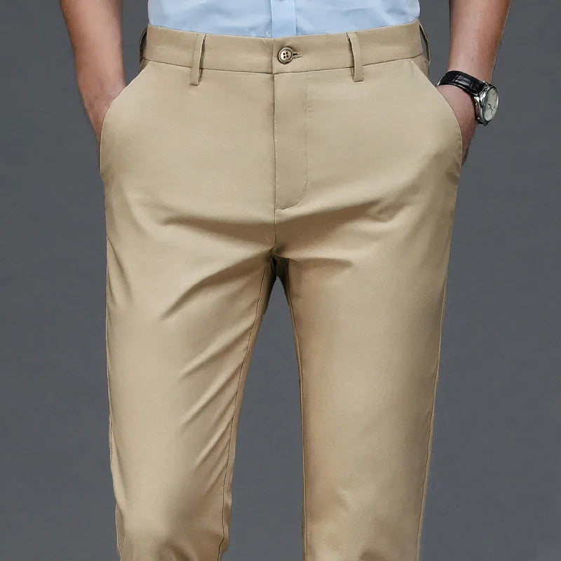Pantalon Homme Stretch Slim Couleur Unie – Smart Casual Séchage Rapide Bureau Style Coréen Droit Printemps Automne | Mode Homme Premium