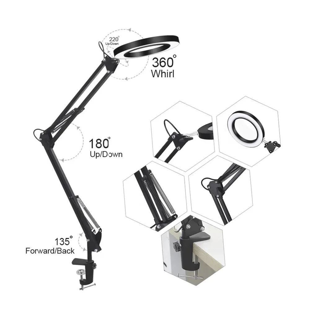 Lampe Loupe LED Professionnelle 72 LEDs – 3 Couleurs, Grossissement 8X/10X, USB | Réparation & Soins Beauté Précision