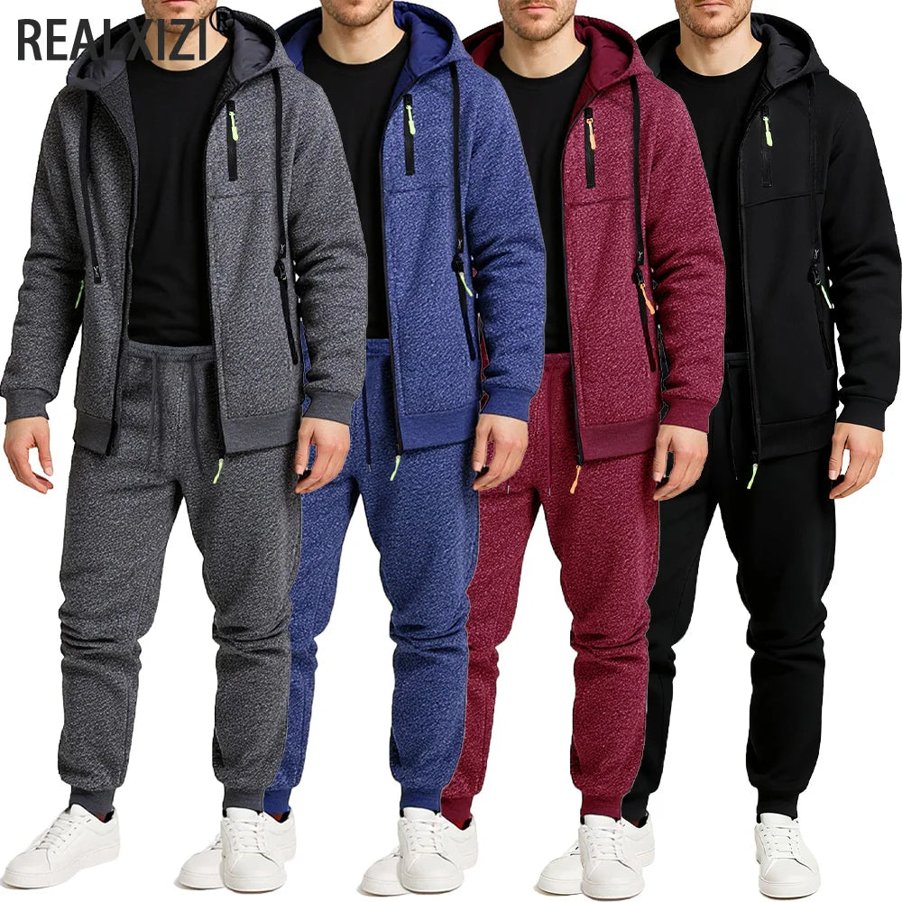 Ensemble Jogging 2 Pièces Homme Zip Capuche – Sweatshirt Pantalon Sportswear Casual Automne