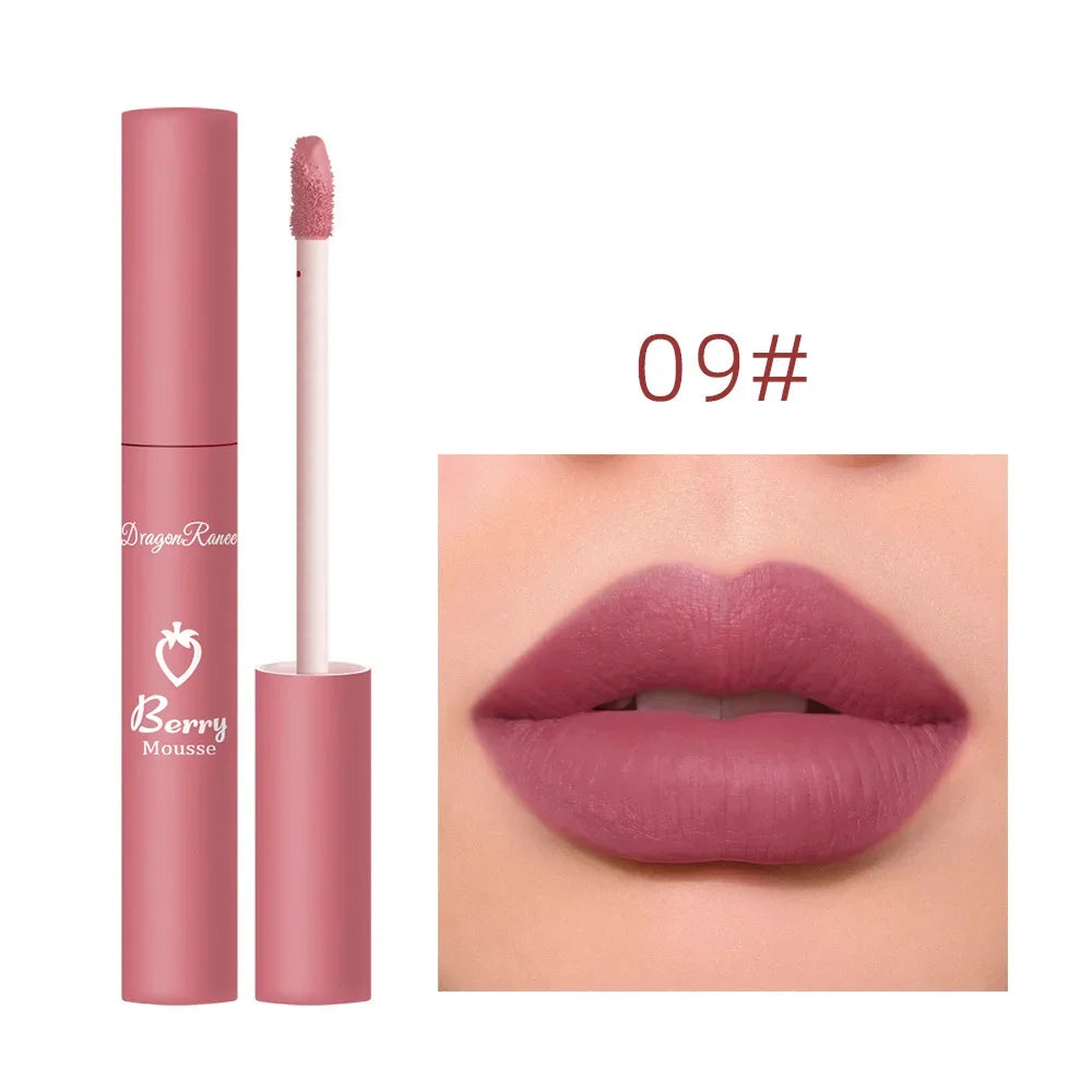 Gloss Lèvres Mat 12 Couleurs Berry Mousse – Glaçure Velours Waterproof Longue Tenue | Rouge à Lèvres Sexy Cosmétique