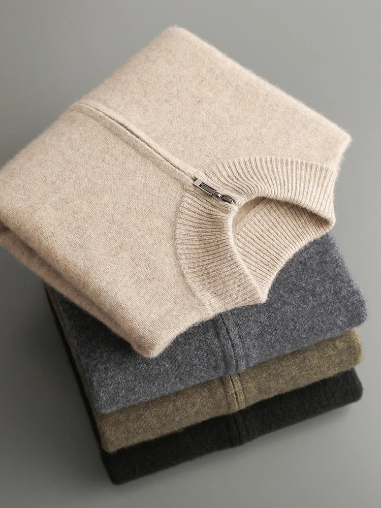 Cardigan Homme 100% Laine Mérinos Zippé Cachemire Épais Smart Casual Automne Hiver Chaud Confortable Tricoté Premium – Pull Zippé Luxe Laine Véritable | Mode Homme Luxe Premium