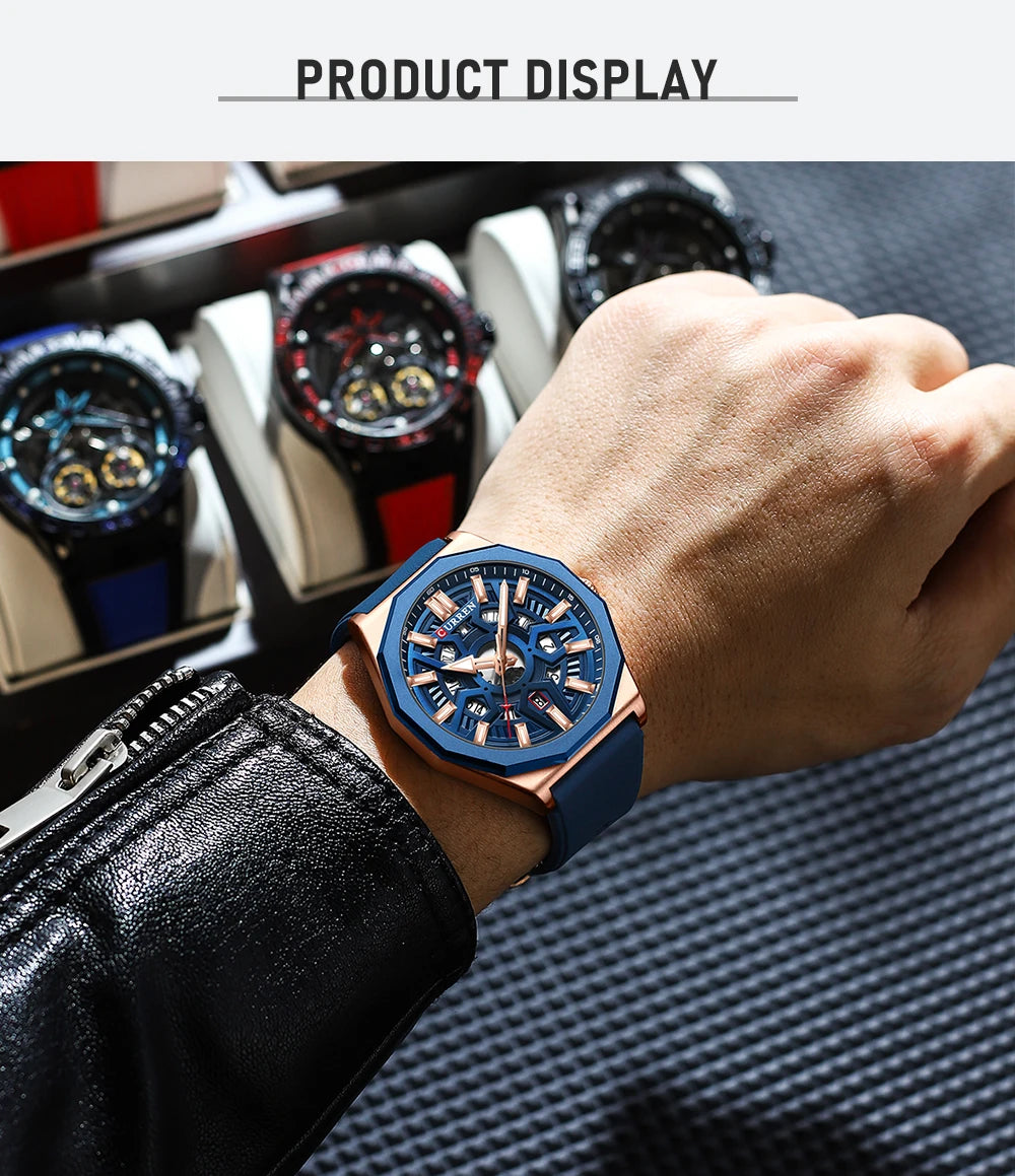 Montre Homme CURREN Design Créatif Quartz Silicone Lumineux Date – Fashion Sport Élégant