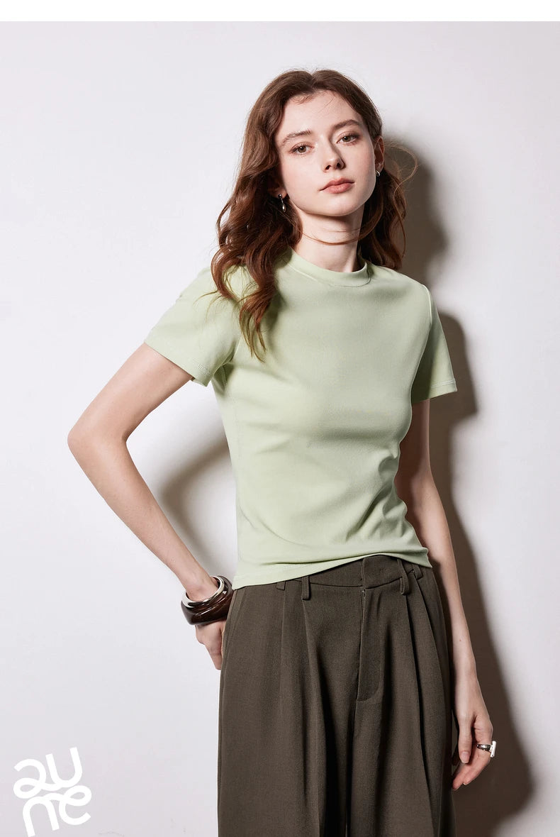 T-Shirt Lyocell Slim Fit Col Rond Manches Courtes Blanc - Basique Premium Polyvalent Printemps | TOYOUTH