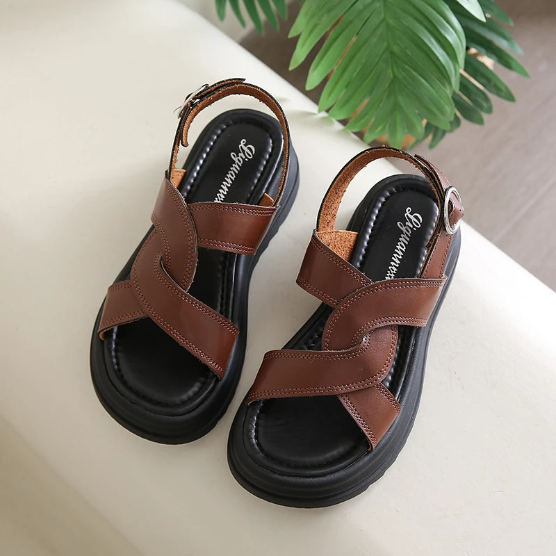 Sandales Romaines Baotou Talon Épais Femme 2025 – Boucle Respirantes Anti-Glisse
