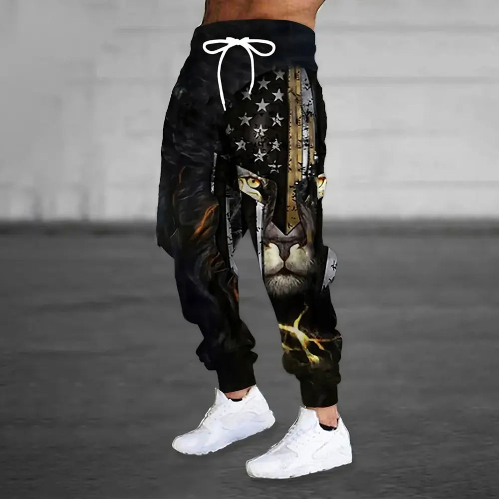 Men's Large Size Loose Pocket Draw Rope Sports Sweatpants Winter New Thick Warm Sweatpants Fashion Dragon Print Sweatpants