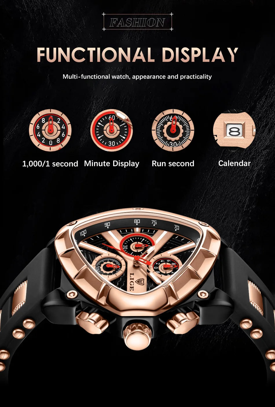 Herrenuhr LIGE Chronograph Militär Sport Armbanduhr Quarz Wasserdicht Luxus Trendig | LIGE Chronograph Militär Premium-Uhr