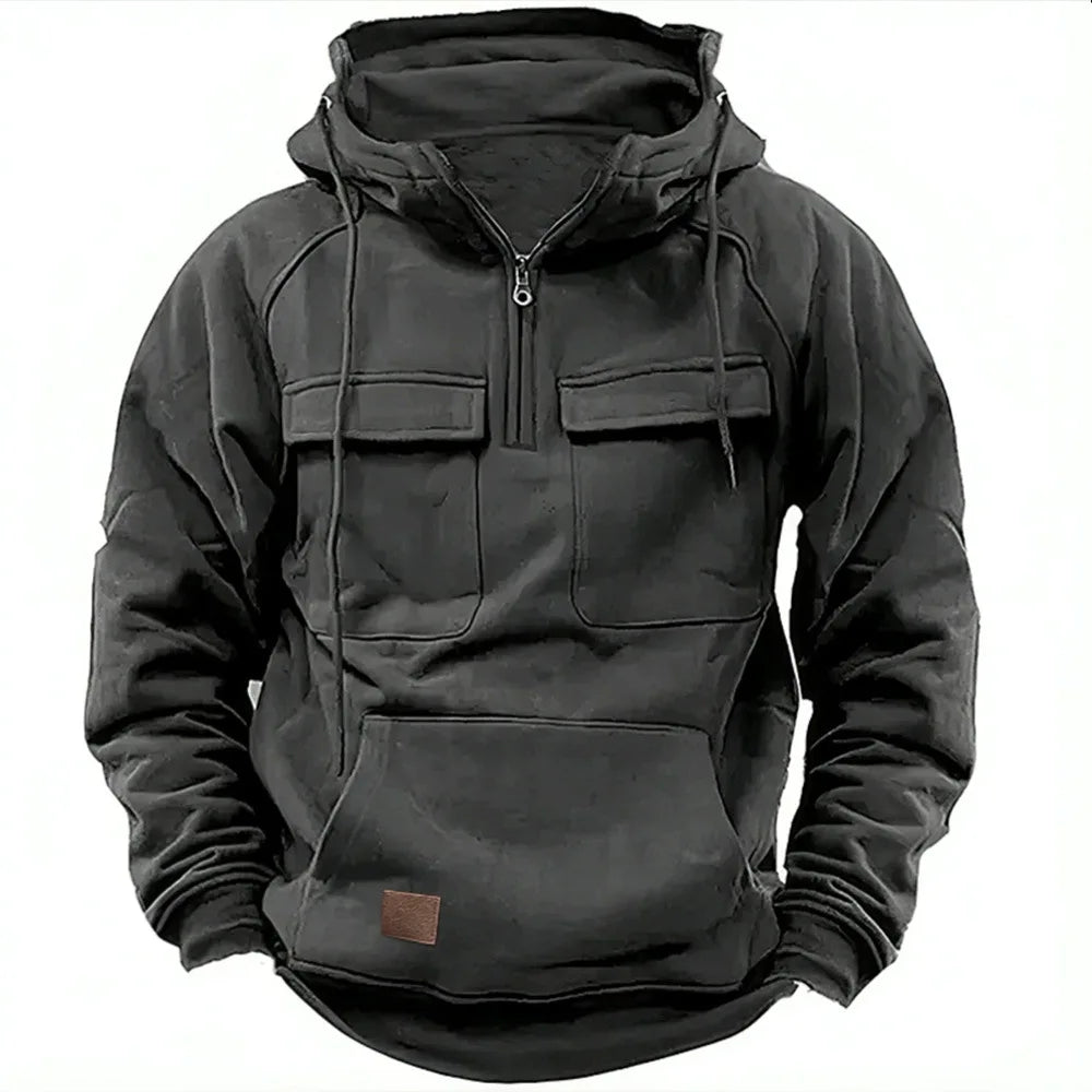 Sweat Tactique Homme Half-Zip Grande Poche – Cargo Pullover Outdoor, Gym & Fitness 2026 | Coupe Ample & Respirant