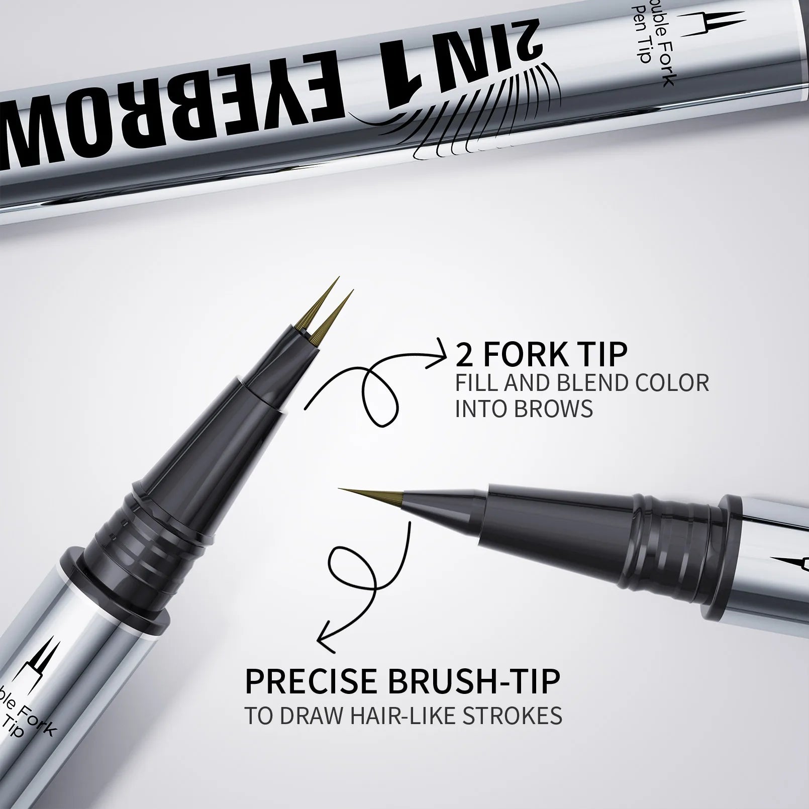 Crayon Sourcils Double Embout Waterproof – Liquide Courbé 2-en-1 Fourchette & Pinceau Précis | Maquillage Sourcils Longue Tenue