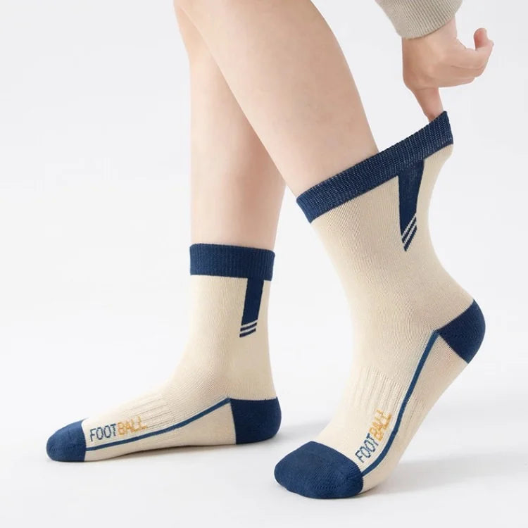 Lot 5 Paires Chaussettes Garçon Coton Rayures Motif Football – Chaussettes Enfant Printemps Automne 1-14 Ans