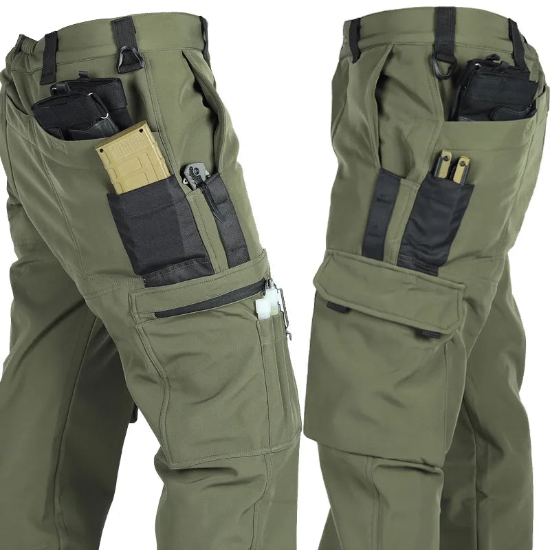 Herren Taktische Fleece Softshell Cargohose Multipocket Outdoor Wandern Sport Militär Warm Herbst Winter Arbeit – Premium Tactical Hose Allrounder | Outdoor Mode Premium Herren