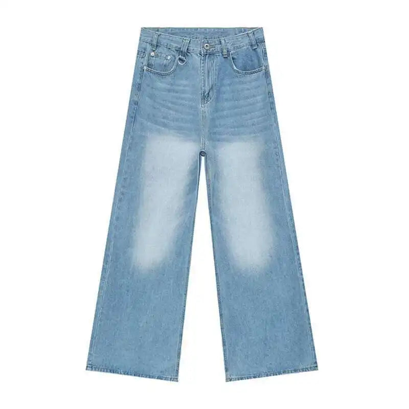 Jean für Herren, Camouflage, Vintage, Washed, weites Bein, Denim, Loose Fit, Casual, Herbst Winter, Hellblau, Streetwear, Trend, Komfortabel – Premium Camo Wide Leg Jeans | Herrenmode Denim Premium Streetwear